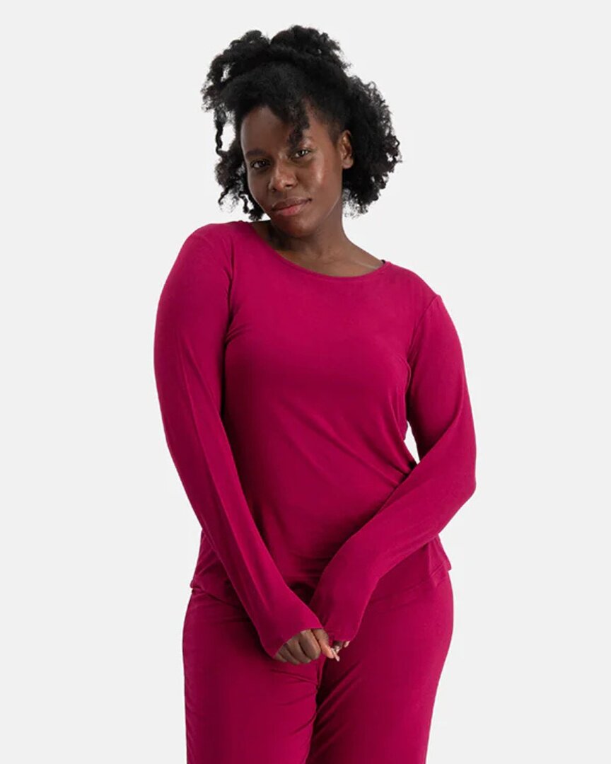bamboe-pyjama-dames-016ivs-1.jpg Bamboe dames pyjama set lange mouwen bordeaux Lotika - Afbeelding 1