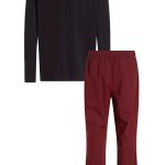 Calvin Klein heren pyjama O hals, zwart shirt met donkerrode broek