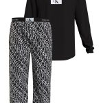 Calvin Klein heren pyjama O hals, zwart shirt, logo print broek