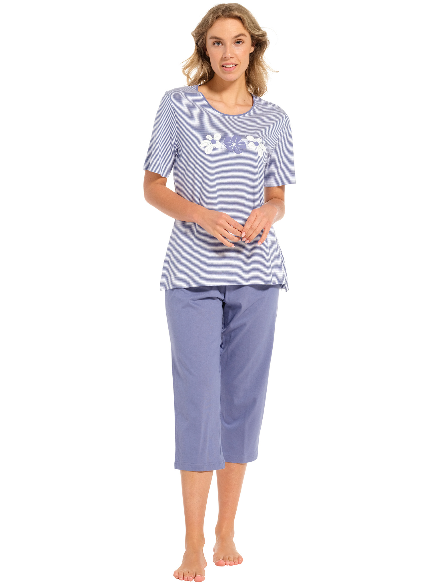 capri-pyjama-dames-063fsa-1.jpg Pastunette Dames pyjama capri broek flower stripes - Afbeelding 1