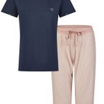 By Louise Essential Dames Capri Pyjama Driekwart Gestreept Blauw