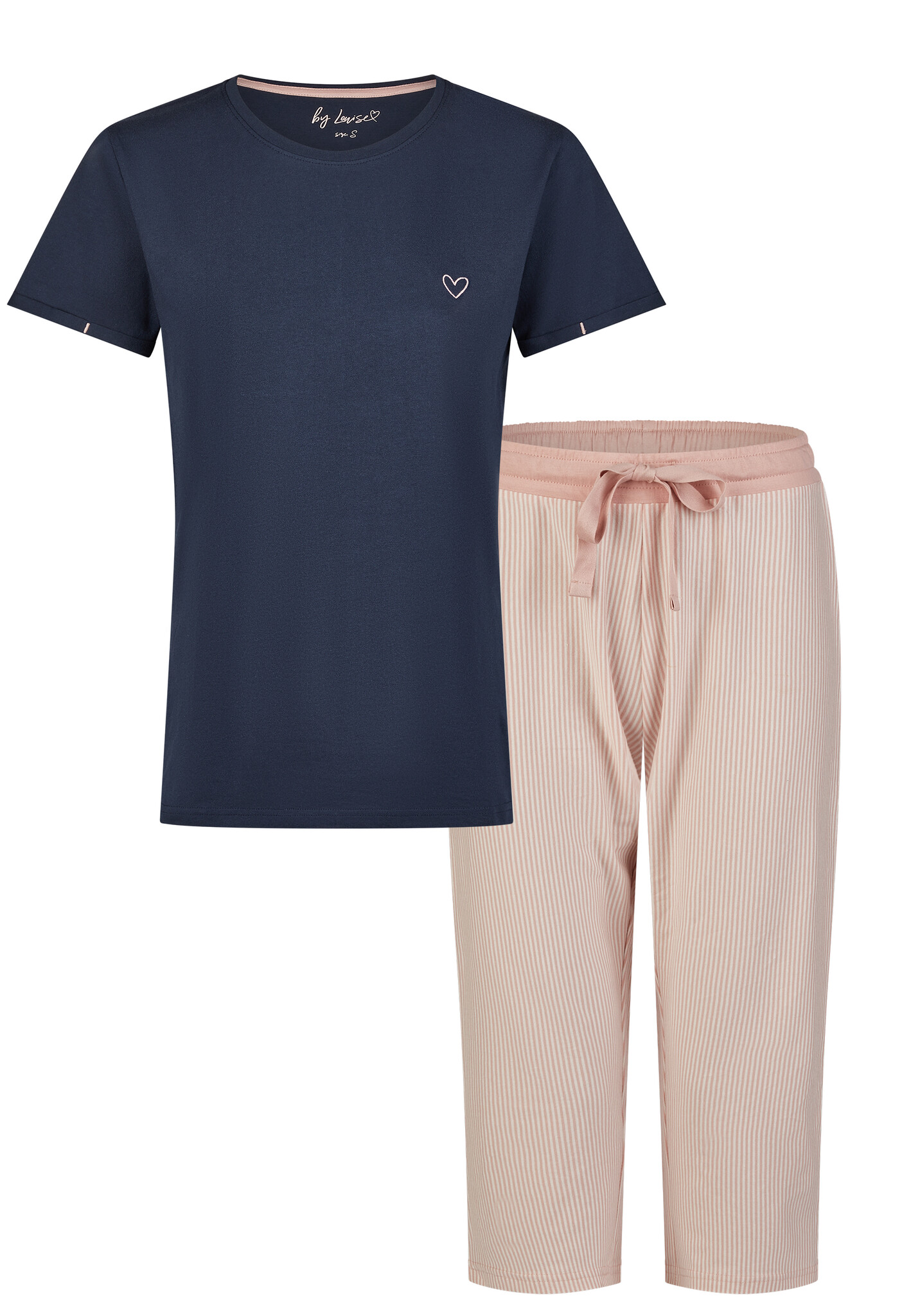 capri-pyjama-dames-836hdk-1.jpg By Louise Essential Dames Capri Pyjama Driekwart Gestreept Blauw - Afbeelding 1
