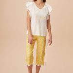 Suwen Dames Capri Pyjama Set Geel/Wit Maat S | bol
