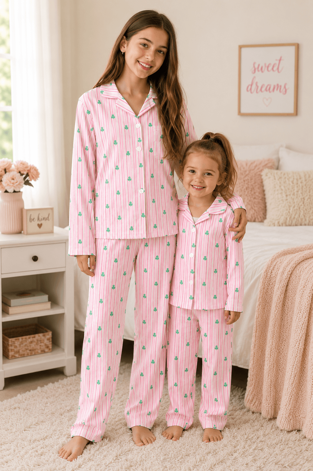 cute-pyjama-779nmr.png Shamrock Pink Stripe Pajamas Adorable Girls' Sleepwear – FeistyFitzy - Afbeelding 1