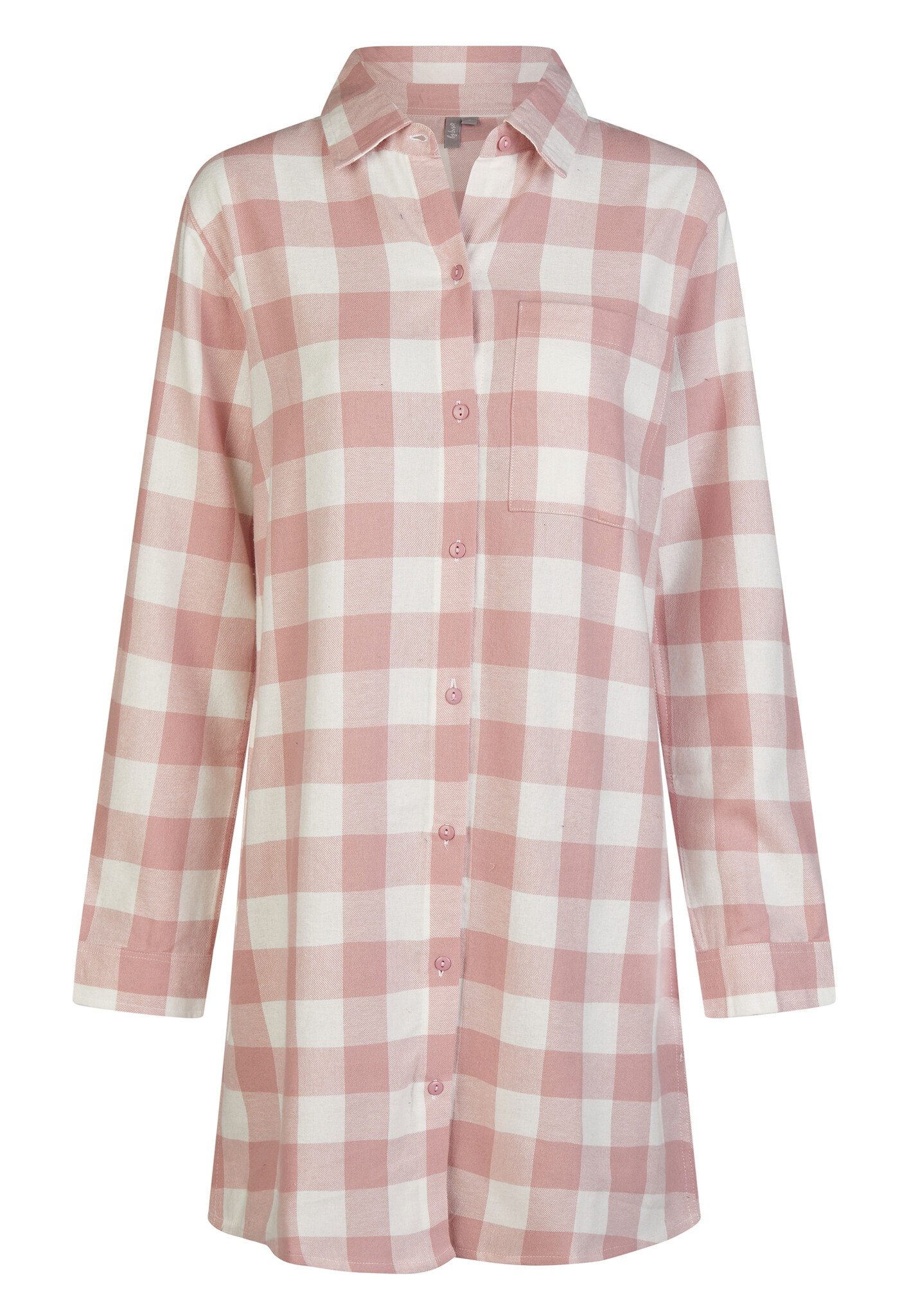 dames-nachtmode-830hcl-1.jpg By Louise Dames Pyjama Nachthemd Lang Flanel Geruit Roze - Afbeelding 1