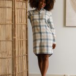 By Louise By Louise Dames Pyjama Nachthemd Lang Flanel Geruit Blauw