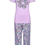 Rebelle zomerse dames pyjamaset van biologisch katoen met korte mouwen en capribroek 'hidden chic flower'
