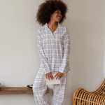 By Louise By Louise Dames Pyjamabroek Flanel Geruit Blauw/Wit