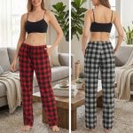 1 2 Pack Dames Pyjamabroeken Flanel Geruite Lounge Broek Ultrazachte Loungewear Pyjama's voor Dames PJ's Broek met Zakken Nachtkleding : Amazon.nl: ...
