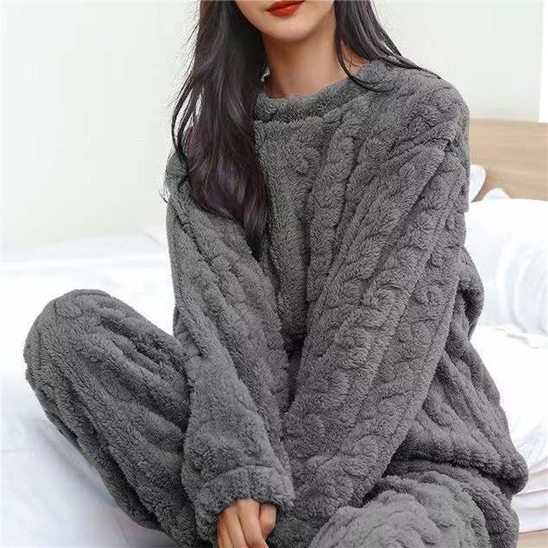 fluffy-pyjama-dames-948xbe-1.jpg Miss | Nachtkleding Dames Pyjama Set Lange Mouw Fleece Blauw / Eén maat - Afbeelding 1