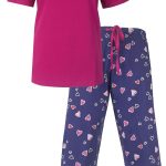 Irresistible Dames Pyjama 3/4 Broek Hartjes Korte Mouwen Fuchsia Maat S