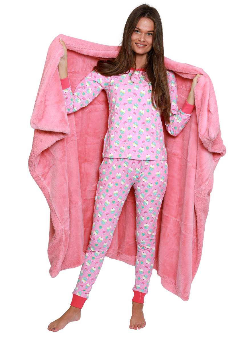 foute-pyjama-dames-472gnx-1.jpg Roze pyjama dames Happy baking met cupcakes en taarten - Afbeelding 1
