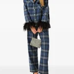 Sleeper Geruite Pyjama Met Veren Afwerking | Blauw | FARFETCH NL