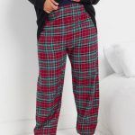 YOURS Geruite pyjamabroek met wijde pijpen in rood | Yours Clothing