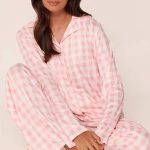 Baby Pink PrettyLittleThing Geruite Pyjama Set Met Lange Mouwen En Knoopsluiting | Boohoo NL