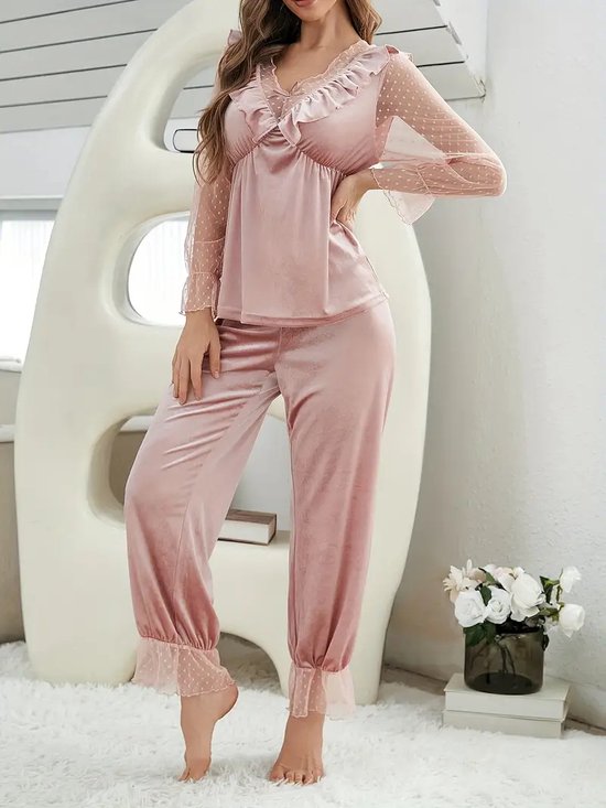 goedkope-pyjama-126wnp-1.jpg pyjama set dames satijn sexy mesh kant katoen goedkoop huispak loungewear nachtkleding | bol - Afbeelding 1