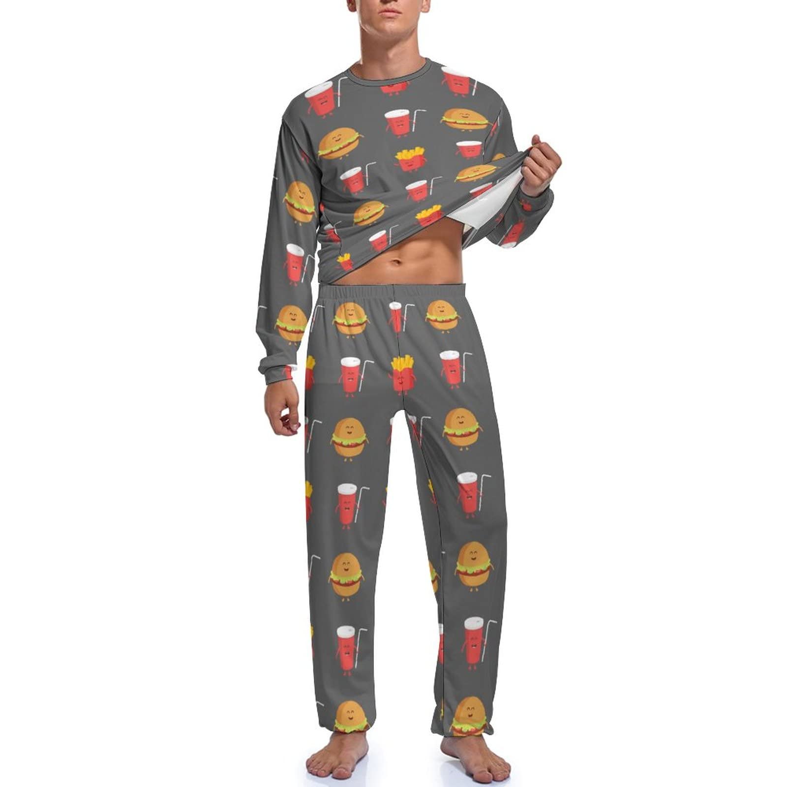 grappige-pyjama-heren-191guy-1.jpg Grappige frietjes hamburger en cola zachte heren pyjama set comfortabele loungewear top en broek met lange mouwen geschenken M : Amazon.nl: Kleding, schoenen & sieraden - Afbeelding 1