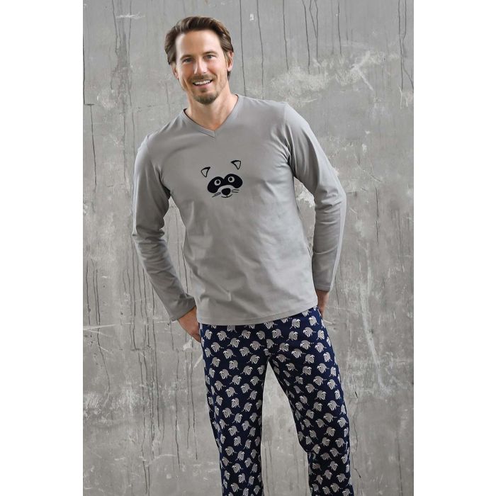 grappige-pyjama-heren-324knf-1.jpg Blauwe heren pyjama wasbeer | Pyjama webshop | Online de mooiste pyjama's, nachthemden, ondermode en meer - Afbeelding 1