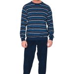 Katoen badstof heren pyjama ronde hals lange mouw donkerblauw | Pyjama direct Pyjama direct