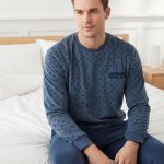 Paul Hopkins Heren Pyjama Badstof Lange Mouwen Print Blauw Maat S