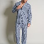 Gotzburg heren pyjama met knoopjes, donkerblauw geruit