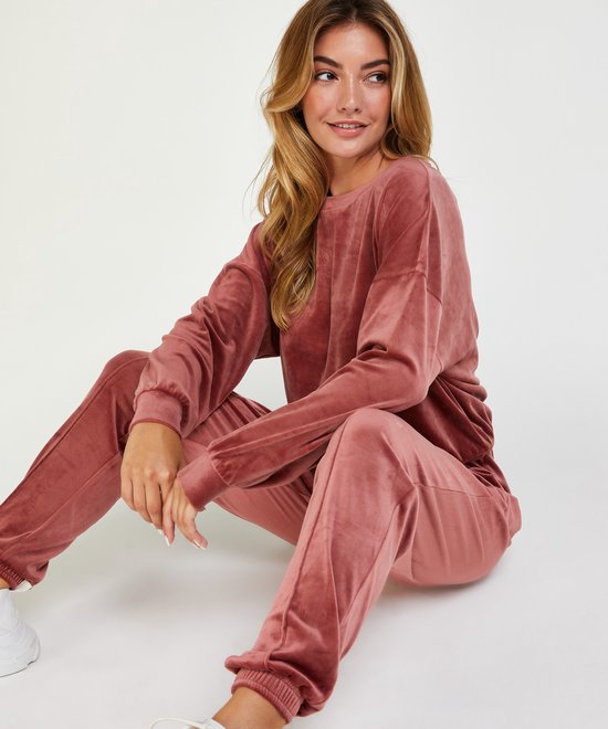 hunkemoller-pyjama-dames-061wcu.jpg Hunkemöller Dames Nachtmode Top Velours lange mouwen Roze maat 2XL | bol - Afbeelding 1