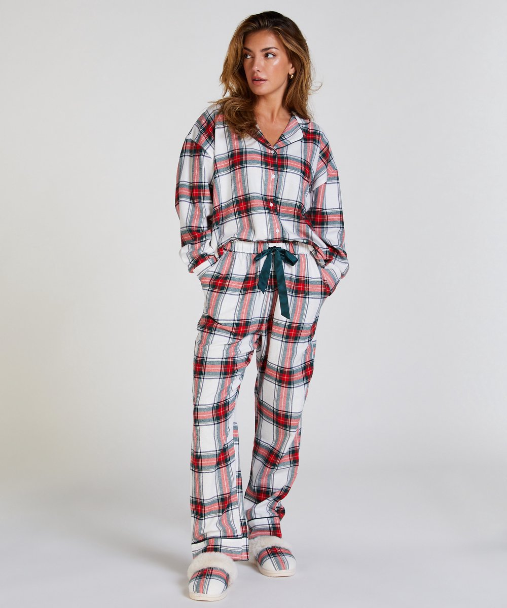 hunkemoller-pyjama-dames-959vfb.jpg Hunkemöller Dames Nachtmode Tall Pyjamabroek Flanel Wit maat M | bol - Afbeelding 1