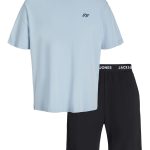 Jack & Jones Junior Jongens Korte Shortama Pyjamaset JACOMAHA Ronde Hals Lichtblauw/Zwart