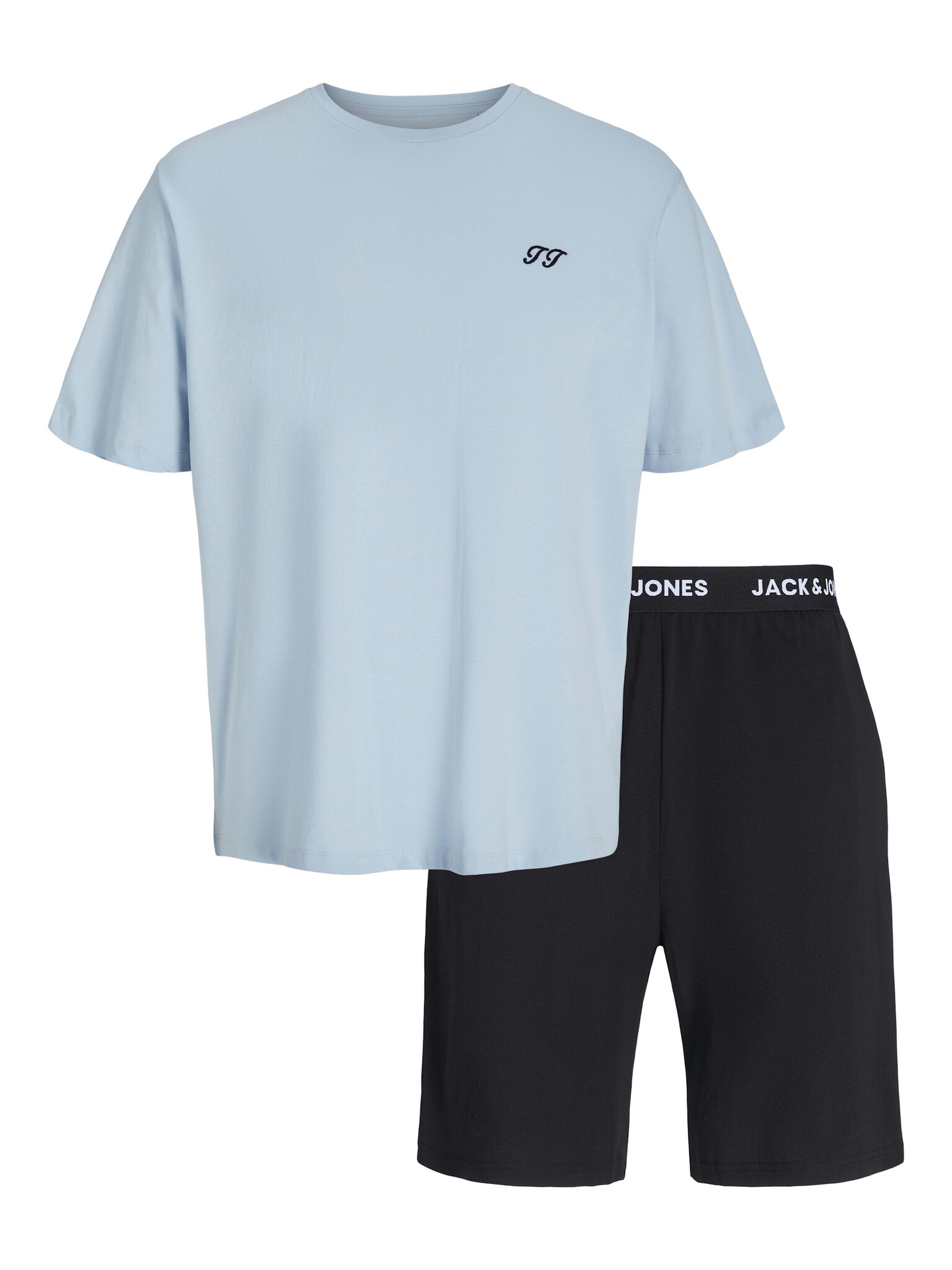 jongens-shortama-106hvo-1.jpg Jack & Jones Junior Jongens Korte Shortama Pyjamaset JACOMAHA Ronde Hals Lichtblauw/Zwart - Afbeelding 1