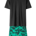 Jongens shortama van katoen (2 dlg. set) zwart paprikagroen met print