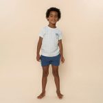 Charlie Choe Jongens Pyjama Shortama Lichtblauw Geruit