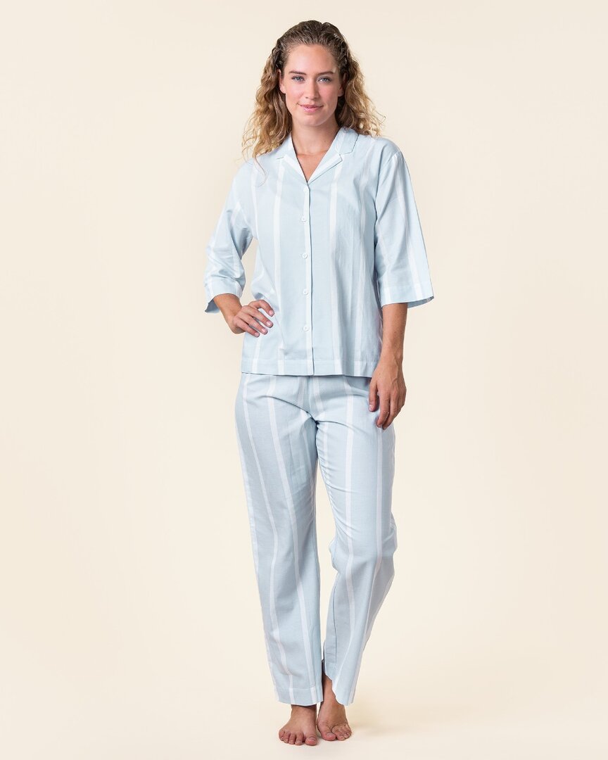 katoenen-dames-pyjama-420jsh-1.jpg Katoenen pyjamaset dames wit blauw Lotika - Afbeelding 1