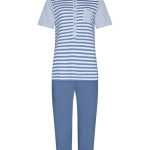 Pastunette blauw katoenen dames pyjama set met knopen Stripey Marine