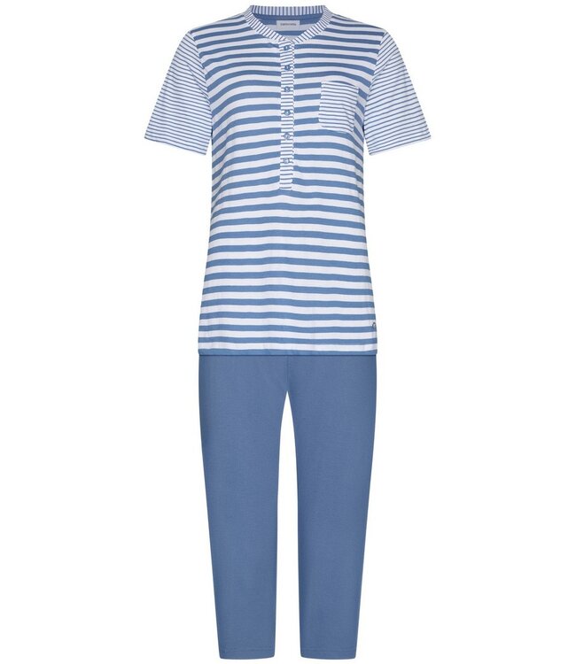 katoenen-dames-pyjama-618hsj-1.jpg Pastunette blauw katoenen dames pyjama set met knopen Stripey Marine - Afbeelding 1