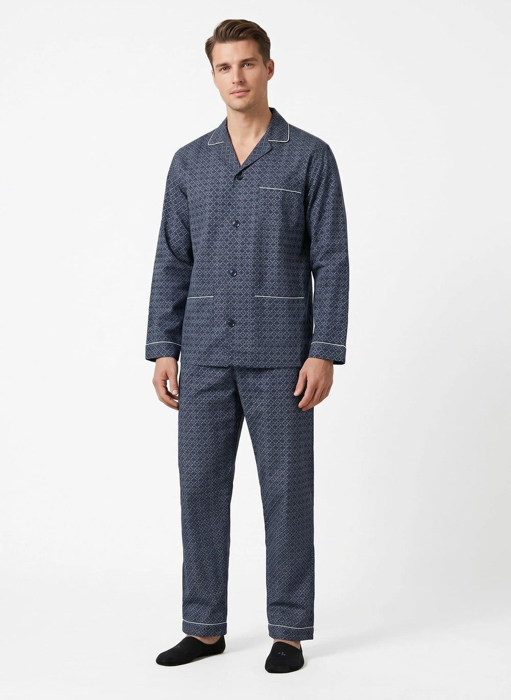 katoenen-heren-pyjama-438ldp-1.jpg Gentlemen katoenen heren pyjama met knoopsluiting Poplin - Afbeelding 1
