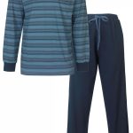 MEQ Heren Pyjama 100% Gekamde Katoen Gestreept Blauw Maat S