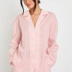 Pink Katoenen Krijtstreep Oversized Pyjama Set Met Shirt Met Lange Mouwen & Short | Boohoo NL