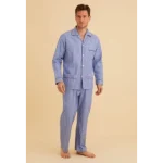 Bonsoir Of London Katoen Pyjama | Blauw Gestreept | Piet Koopmans