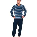 Katoenen heren pyjama V hals lange mouwen donkerblauw Blue Stripes | Pyjama direct Pyjama direct