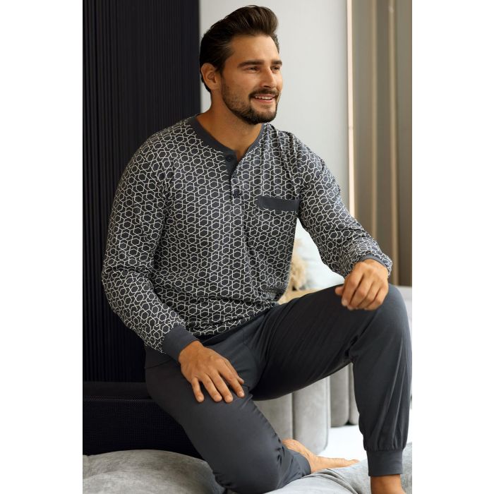 katoenen-pyjama-heren-596kdv-1.jpg Grijze katoenen Comte heren pyjama | Pyjama webshop | Online de mooiste pyjama's, nachthemden, ondermode en meer - Afbeelding 1