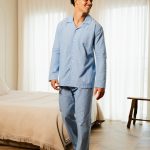 Phil & Co Phil & Co Heren Pyjama Set Lang Geweven Katoen Lichtblauw Gestreept