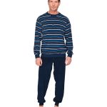 Katoen badstof heren pyjama ronde hals lange mouw donkerblauw | Pyjama direct Pyjama direct