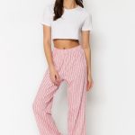 Trendyol Roze Katoenen Gestreepte En Gebreide Pyjamabroek Met Hartjes Thmss23Pj00002 | bol