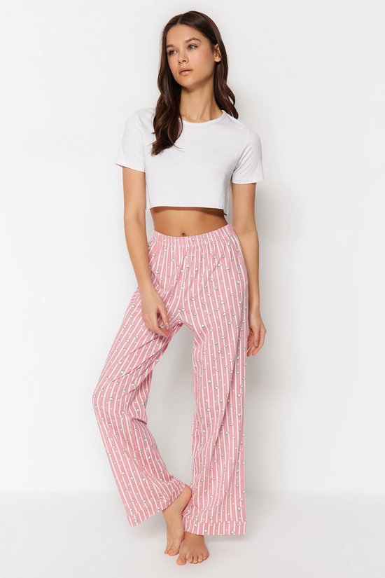 katoenen-pyjamabroek-dames-229azd-1.jpg Trendyol Roze Katoenen Gestreepte En Gebreide Pyjamabroek Met Hartjes Thmss23Pj00002 | bol - Afbeelding 1
