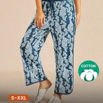 LUVLETTE Zachte katoenen loungebroek met print, brede pasvorm, luchtige pyjamabroek voor dames, pyjamastijl broek met zakken, katoenen pyjama met grafische print | SHEIN Nederland