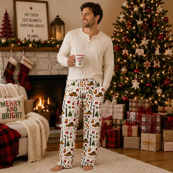 kerst-pyjamabroek-038jsv-1.jpg Kerst in New York pyjamabroek heren, vakantie NYC patroon Etsy Nederland - Afbeelding 1