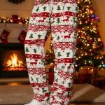 Heren Lange Kerstthema Broek, Kerst Pyjama Broek, Feestelijke Lange Broek, Pluizige Lounge Broek met Trekkoord, Losse Pasvorm Huis en Slaapkleding, Herfst/Winter Pluche Broek met Rendieren, ...