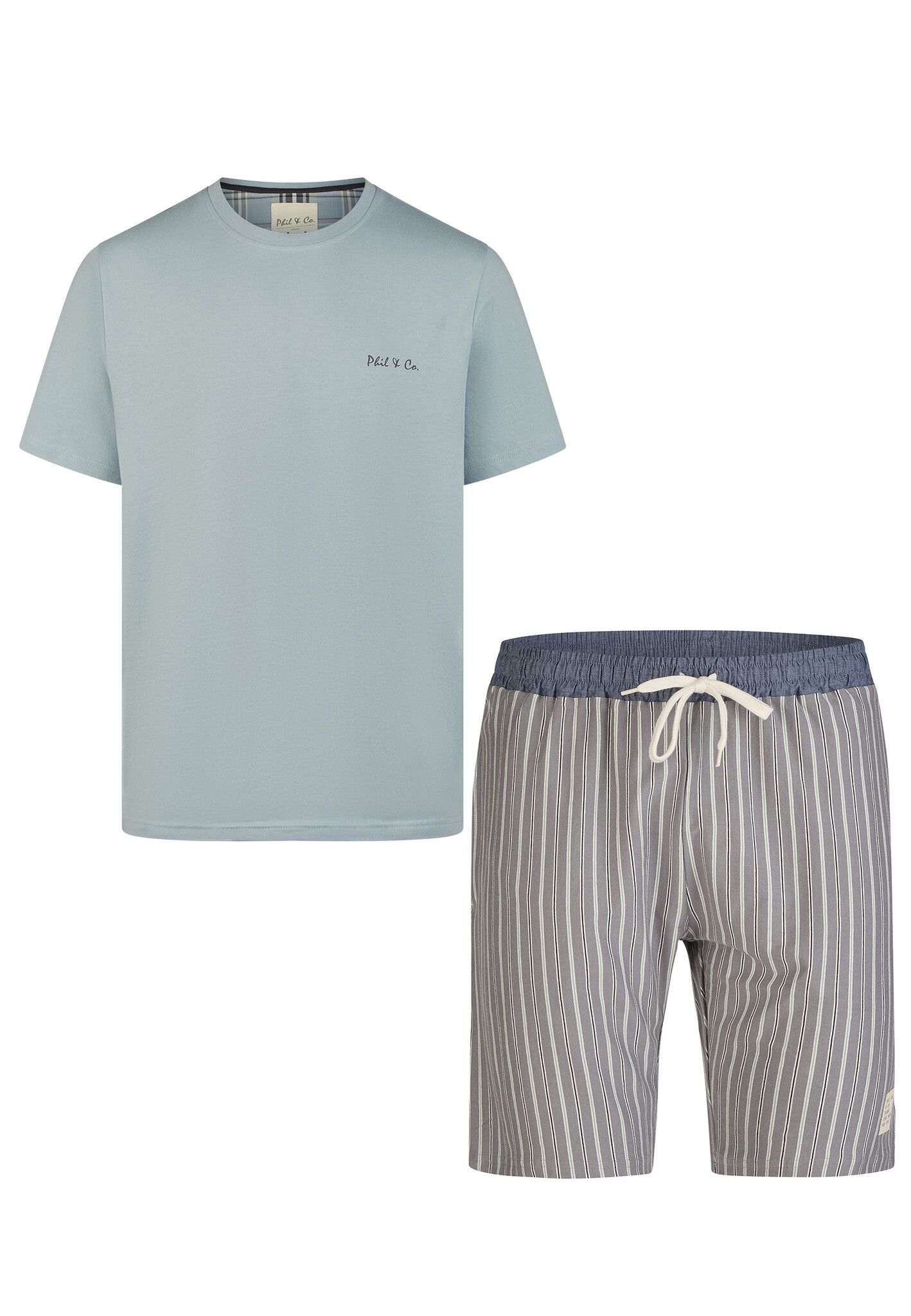 korte-pyjama-heren-131gty-1.jpg Phil & Co Heren Shortama Korte Pyjama Katoen Blauw - Afbeelding 1
