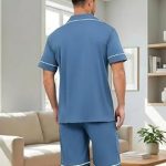 Pyjama heren korte pyjama voor mens met knoopsluiting, katoenen zomer slaapkleding, pyjama met korte mouwen : Amazon.nl: Kleding, schoenen & sieraden