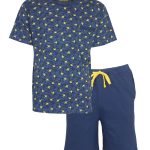 MEQ Heren Shortama Pyjama Set 100% Katoen Korte mouwen Blauw Maat XXL